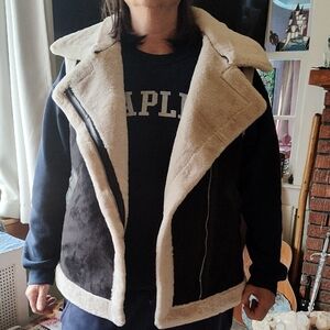Women's Brown and Cream Shearling Vest